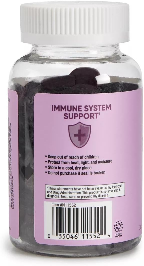 Elderberry Gummies with Vitamin C, Zinc, and Antioxidants for Immune Support - 60 Gummies, Berry Flavor