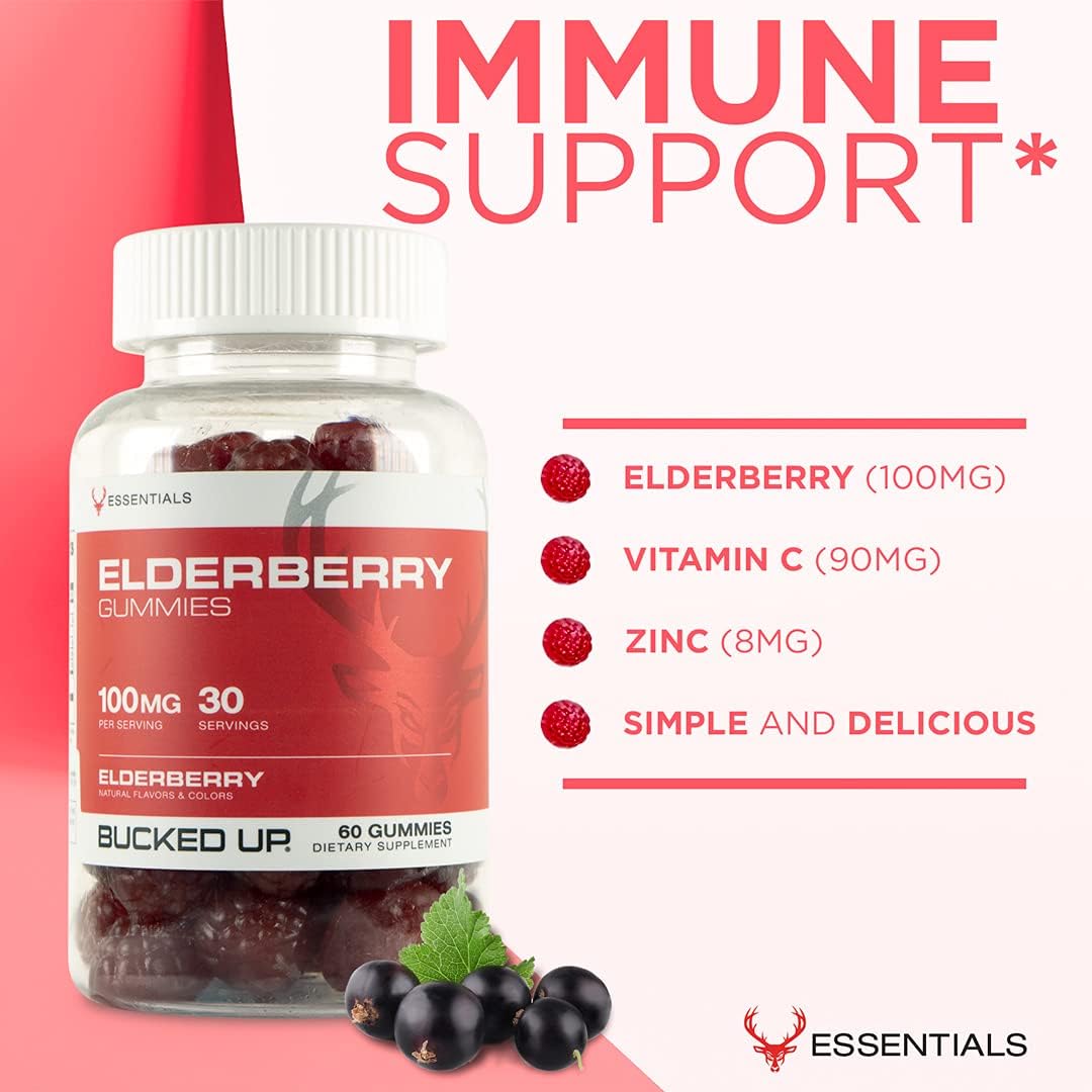Elderberry Gummies with Zinc and Vitamin C - 60 Gummies, 100mg - Boost Your Immune System!