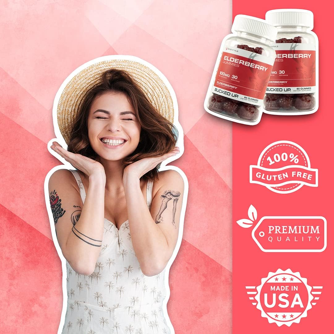 Elderberry Gummies with Zinc and Vitamin C - 60 Gummies, 100mg - Boost Your Immune System!