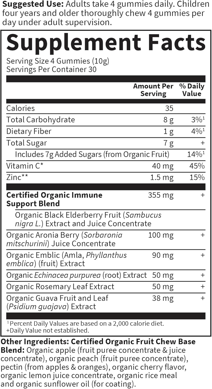 Elderberry Immune Gummy with Echinacea, Zinc & Vitamin C - 240 Vegan Gummy Drops - Real Fruit Herbal Supplement