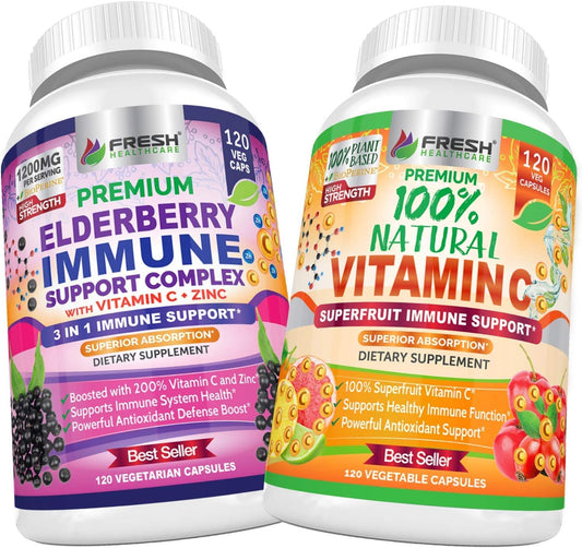 Elderberry Immune Support Bundle with Natural Vitamin C for Health & Wellness