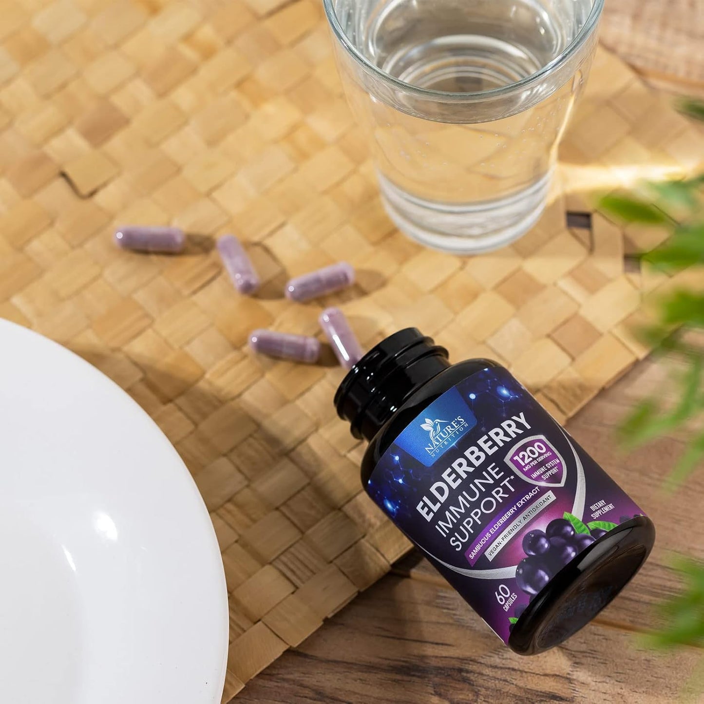 Elderberry Immune Support Capsules - Natural Sambucus Black Elderberry Antioxidant Supplement for Adults - Vegan, Sugar & Gluten Free - 60 Capsules