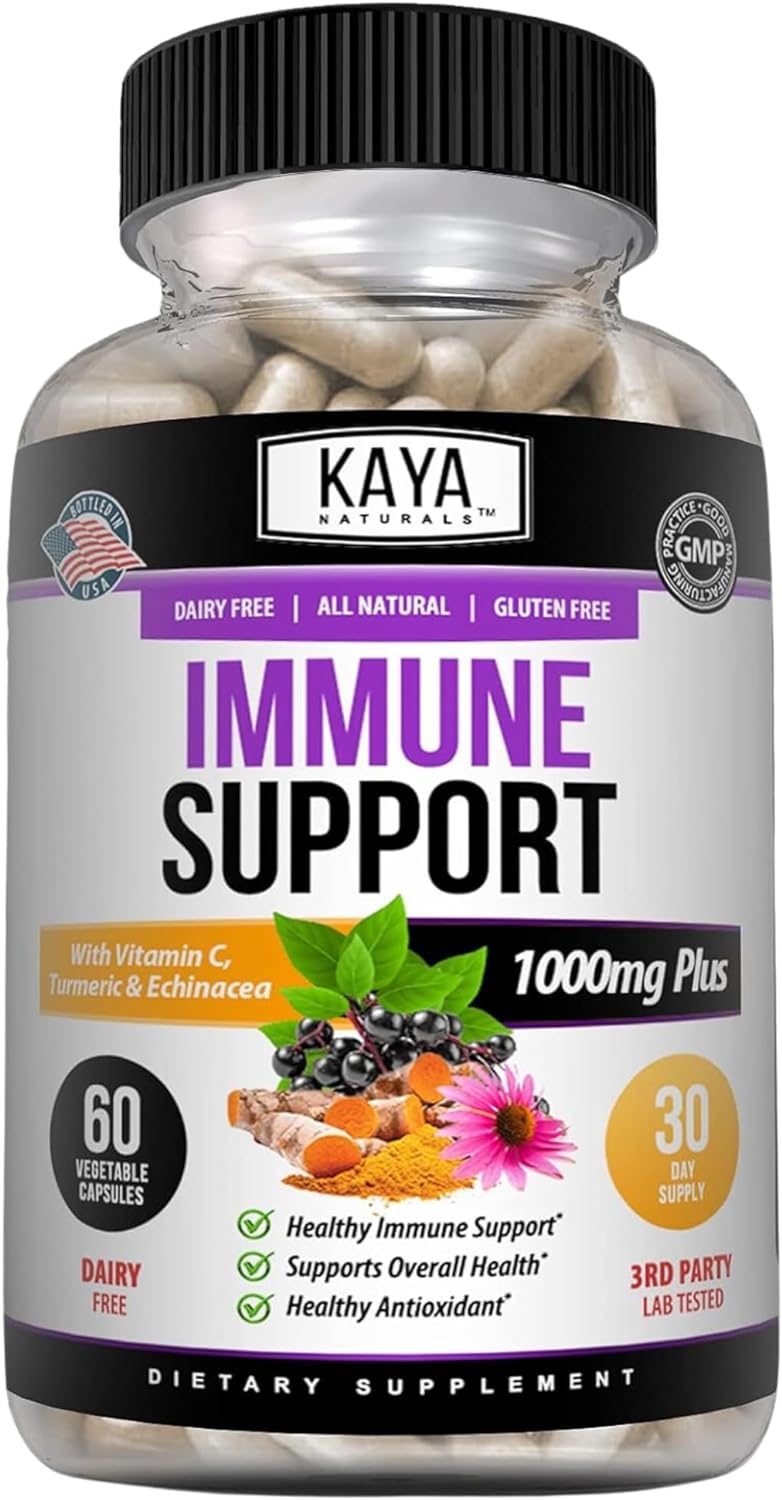 Elderberry Immune Support Capsules with Zinc, Vitamin C, Probiotics, and Turmeric - 60 Count