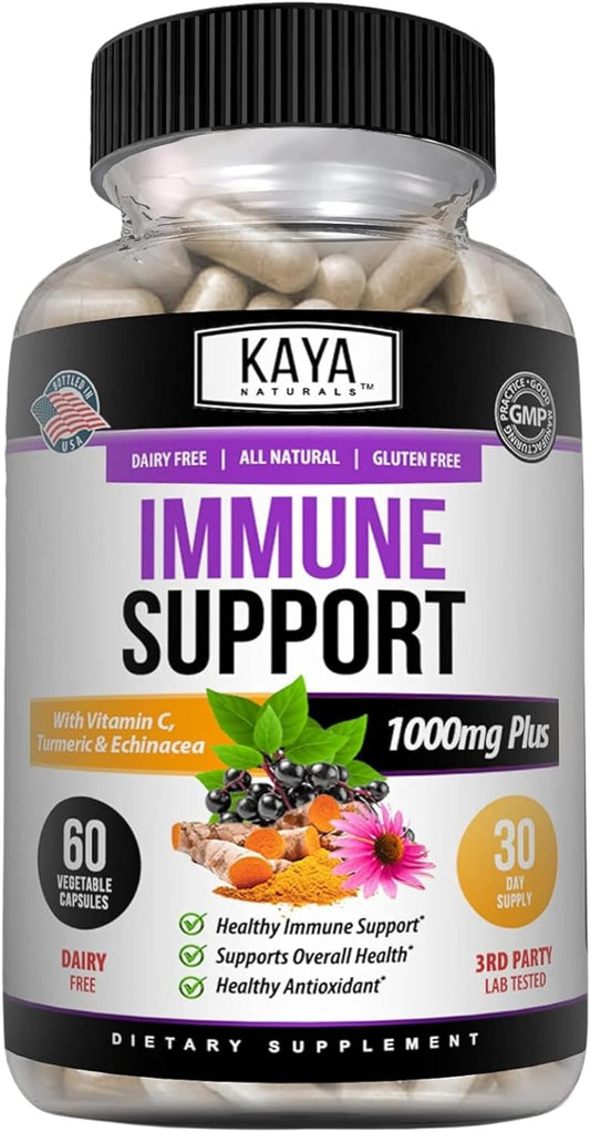 Elderberry Immune Support Capsules with Zinc, Vitamin C, Probiotics, and Turmeric - 60 Count