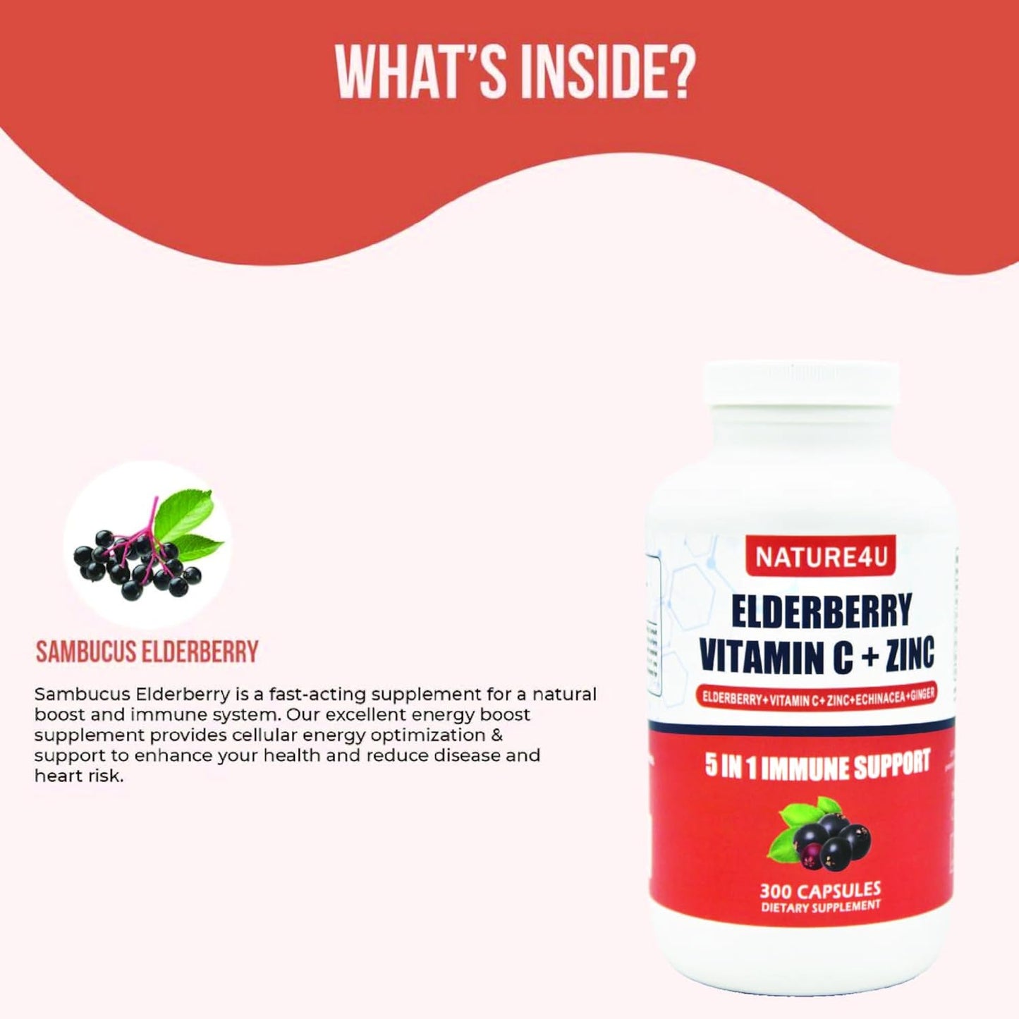 Elderberry Immune Support Supplement with Antioxidants, Vitamin C, Zinc - 300 Vegan Capsules - BoostGo Australia