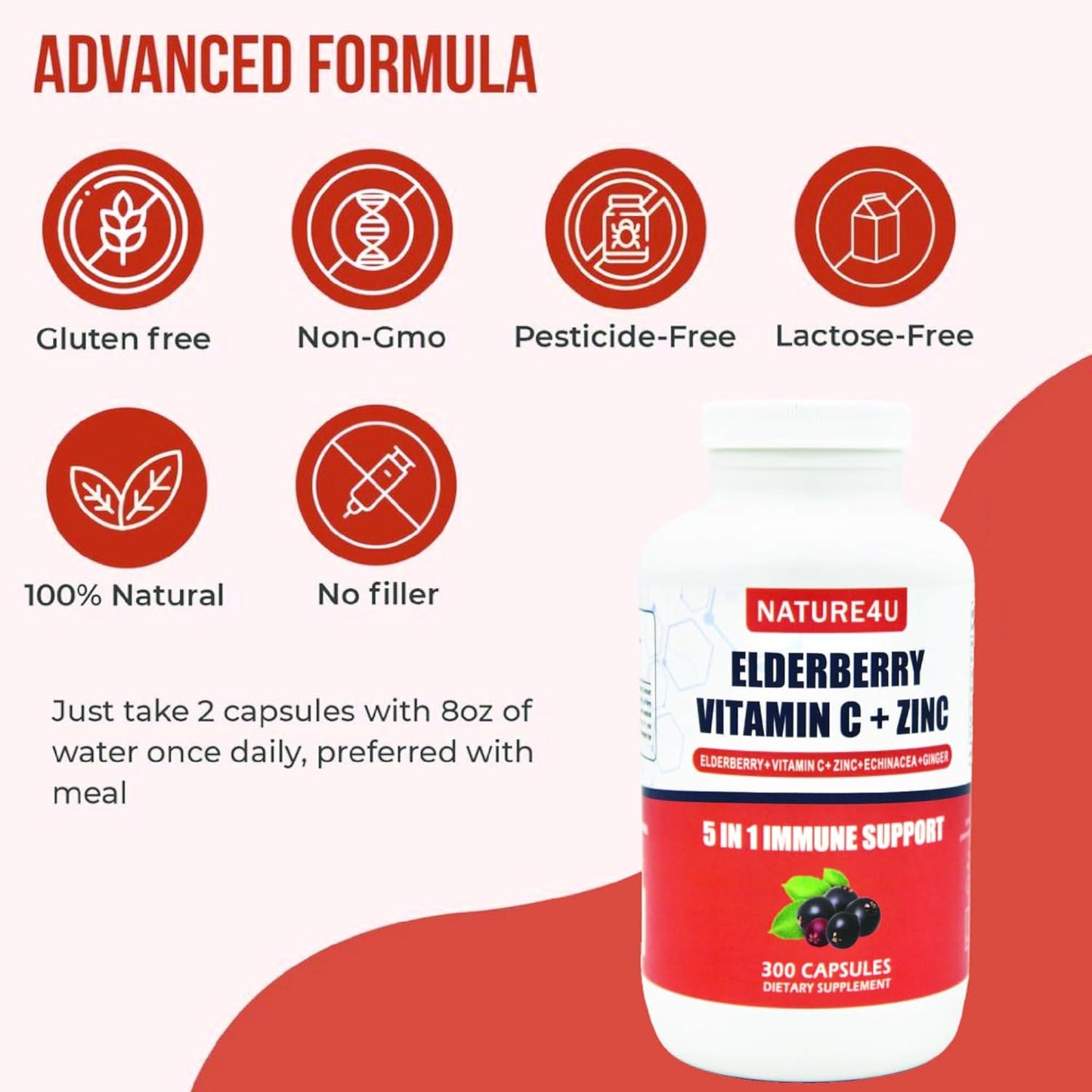 Elderberry Immune Support Supplement with Antioxidants, Vitamin C, Zinc - 300 Vegan Capsules - BoostGo Australia