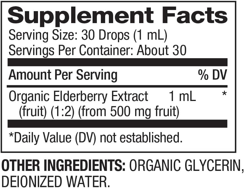 Elderberry Liquid Drops Herbal Supplement by BareOrganics - 1 Ounce