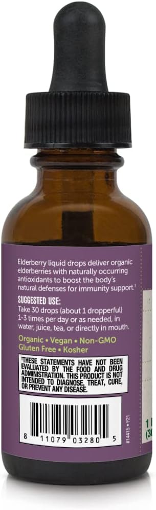 Elderberry Liquid Drops Herbal Supplement by BareOrganics - 1 Ounce