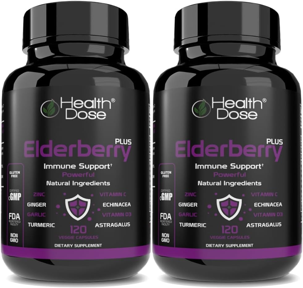 Elderberry Plus Capsules with Immune Support Vitamins C, D3, Zinc, and Selenium - 240 Veggie Capsules for Wellness