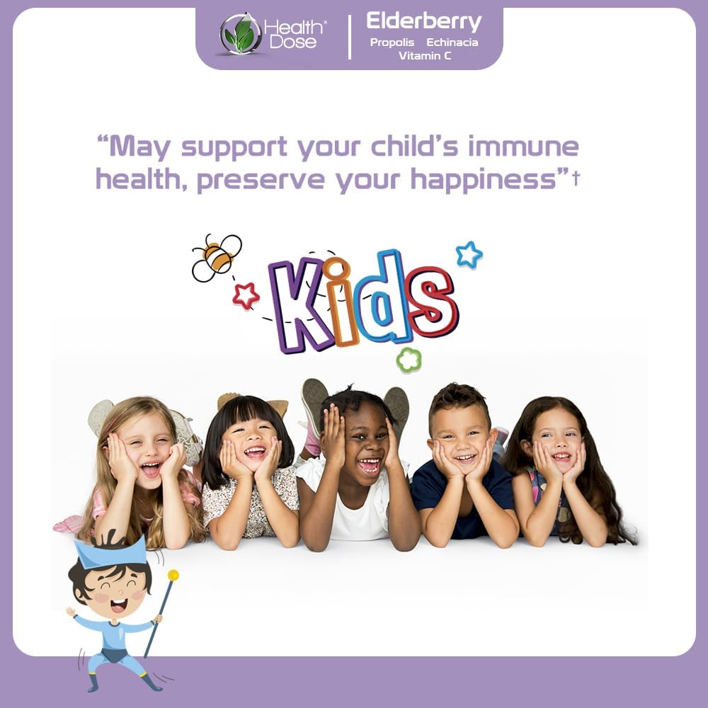 Elderberry Sambucus Gummy Vitamins for Kids with Propolis, Echinacea, Vitamin C - Raspberry Flavor, Vegan, Gluten-Free - Immune Support Booster, 100 Gummies