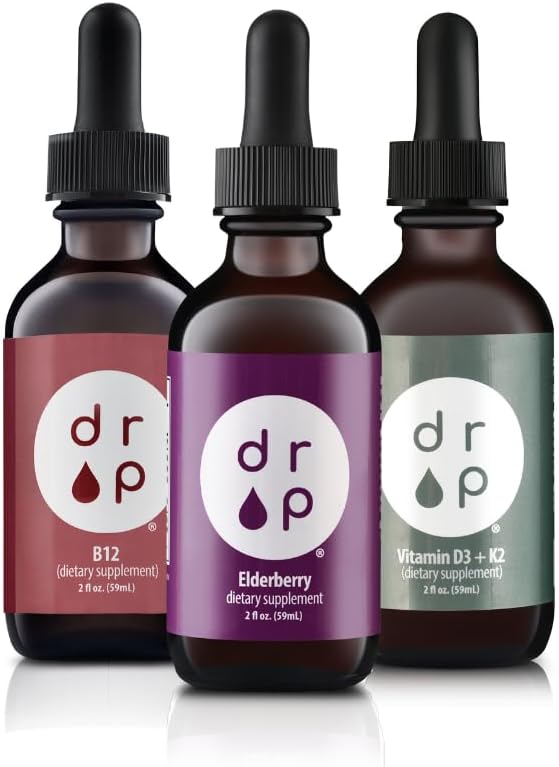 Elderberry, Vitamin B12, and Vitamin D3+K2 Drops Bundle for Immune Support and Energy Boost