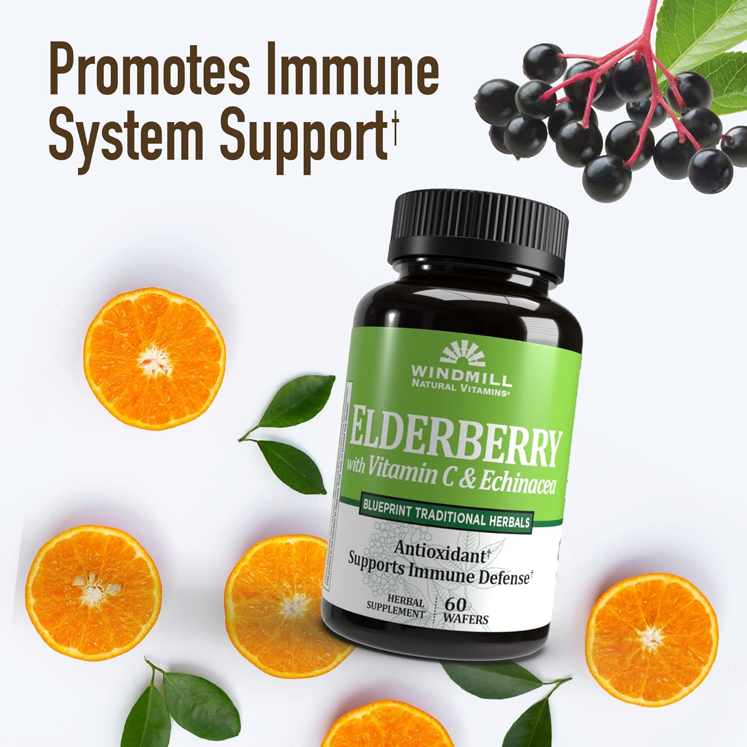 Elderberry, Vitamin C, and Echinacea Capsules - 60 Count for Immune Support