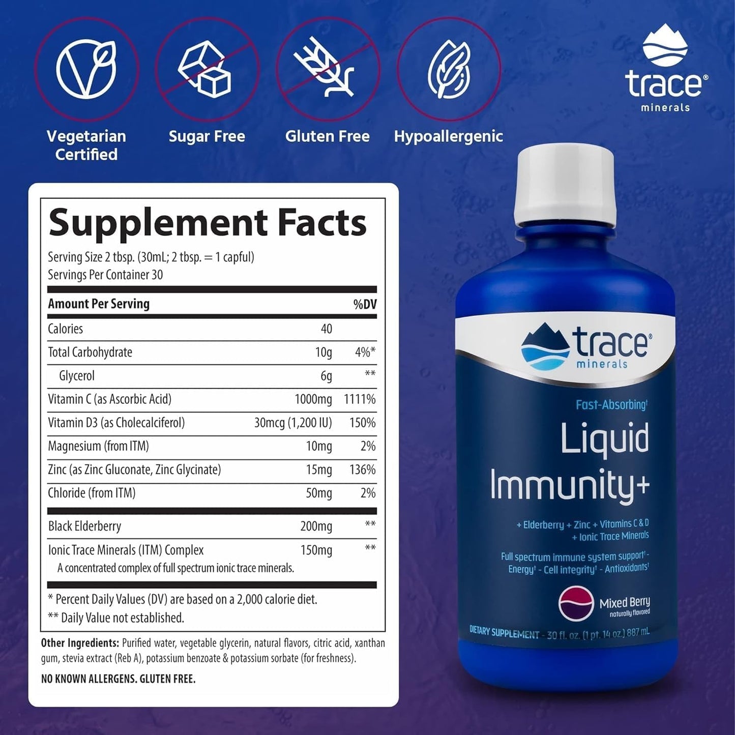 Elderberry Zinc Immunity Support Liquid Supplement with Trace Minerals - Antioxidant Boost - Mixed Berry Flavor - 30 Servings - BoostGo Australia