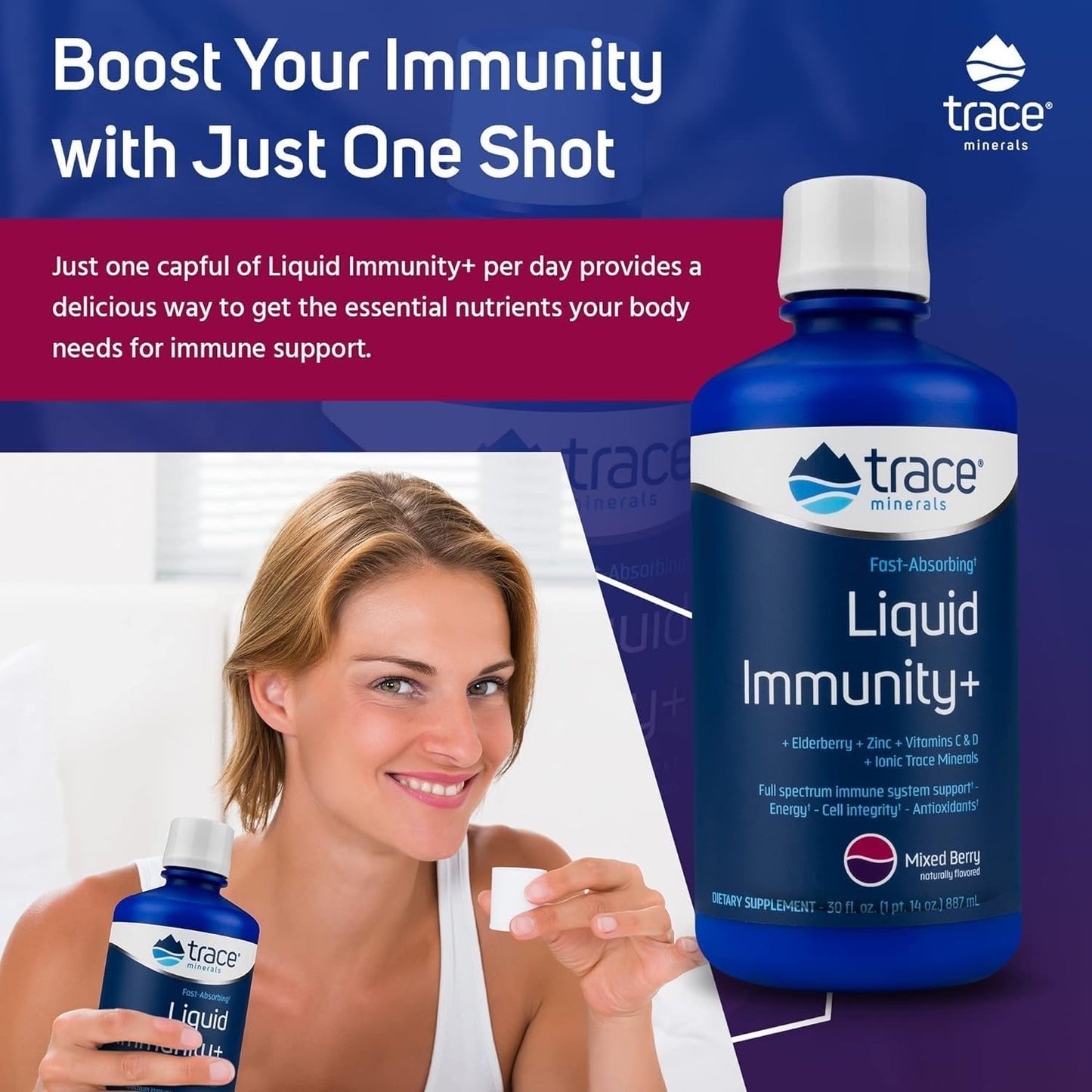 Elderberry Zinc Immunity Support Liquid Supplement with Trace Minerals - Antioxidant Boost - Mixed Berry Flavor - 30 Servings - BoostGo Australia