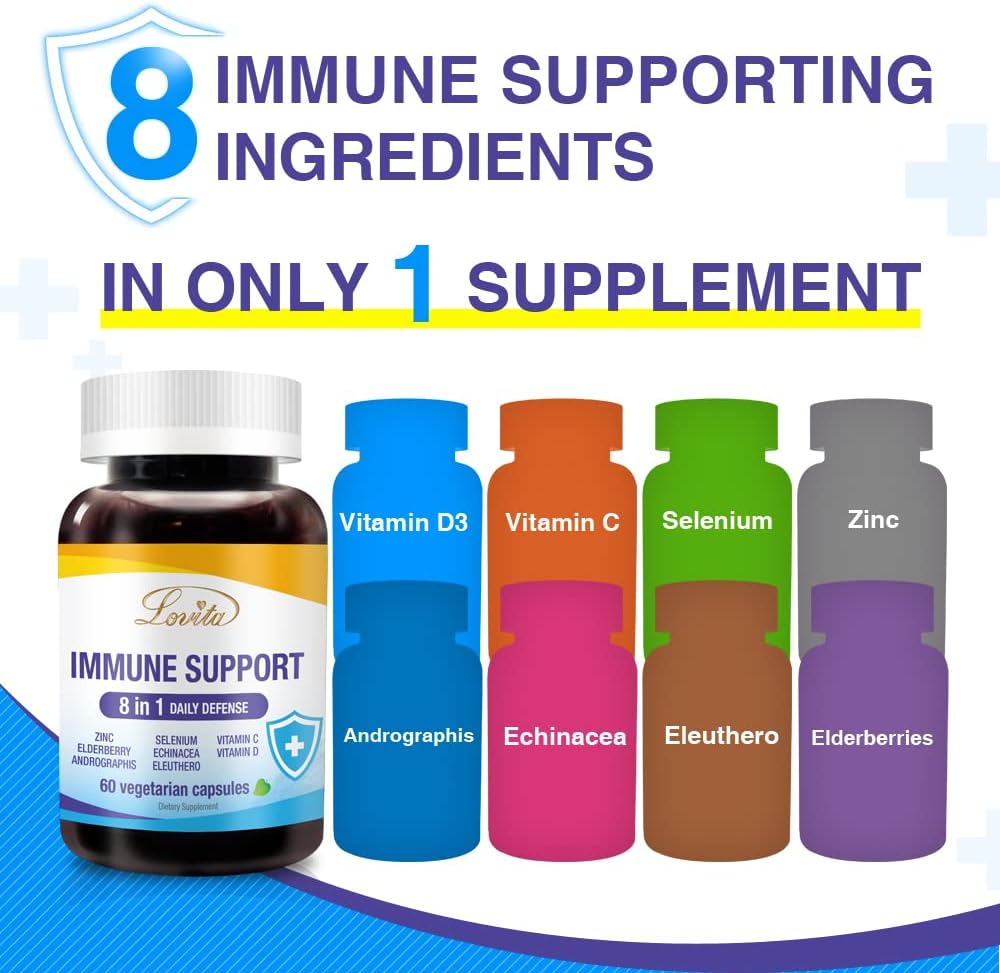 Elderberry Zinc Vitamin C D Selenium Echinacea Andrographis Siberian Ginseng Immune Support Supplement