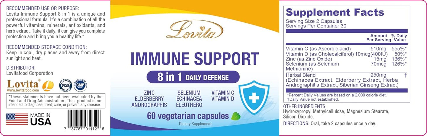 Elderberry Zinc Vitamin C D Selenium Echinacea Andrographis Siberian Ginseng Immune Support Supplement