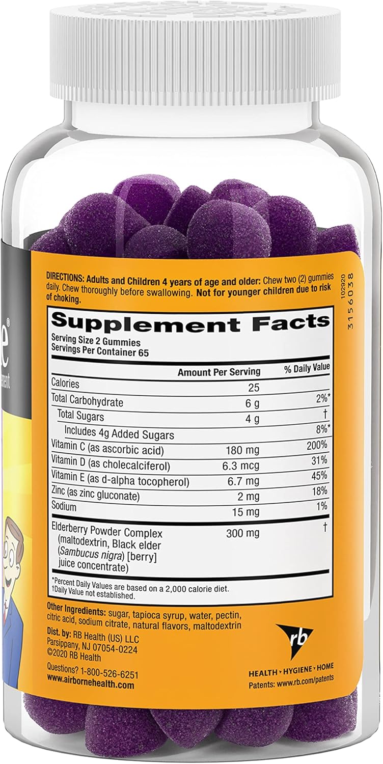 Elderberry + Zinc & Vitamin C Gummies for Kids - Immune Support with Antioxidants - 130 Elderberry Flavor Gummies