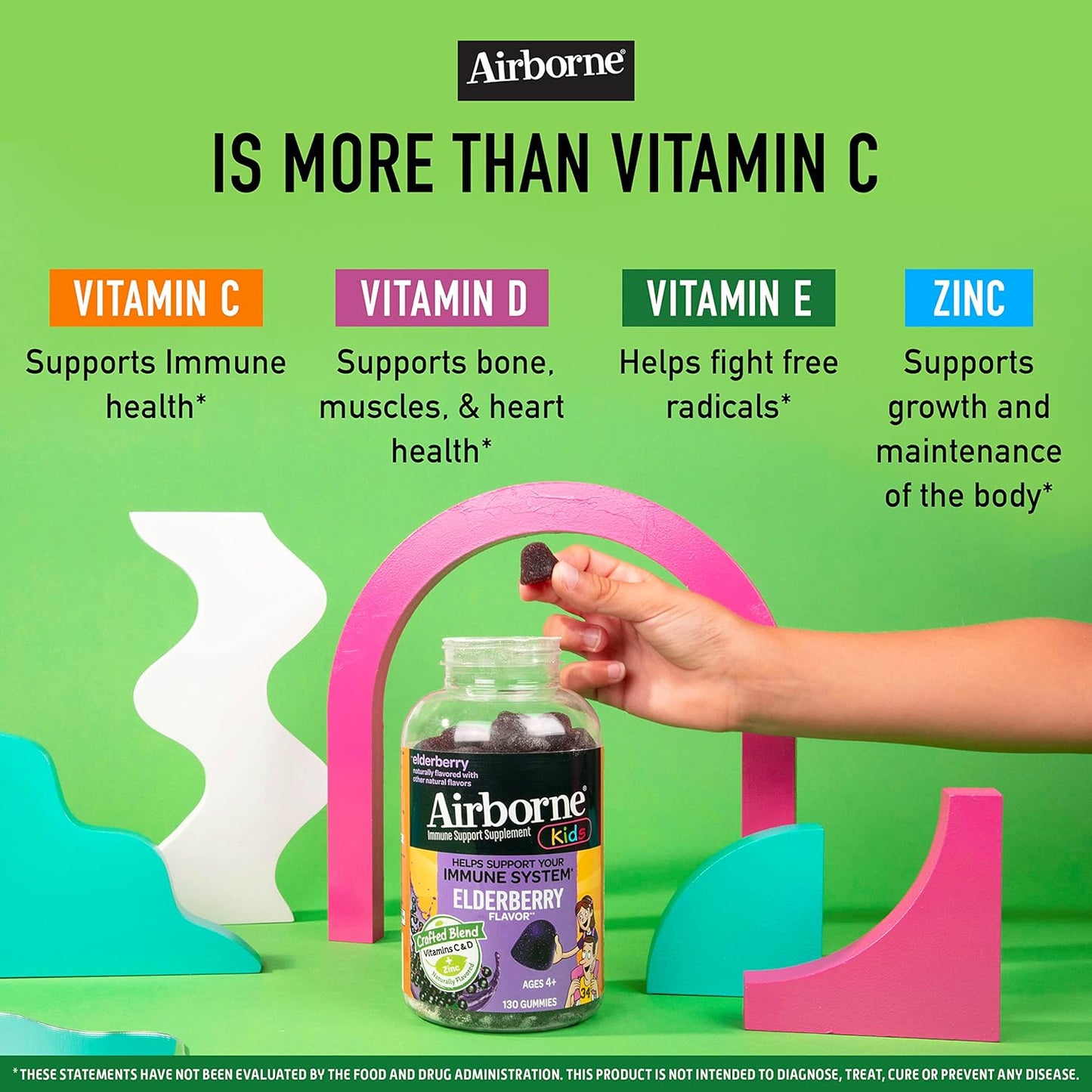 Elderberry + Zinc & Vitamin C Gummies for Kids - Immune Support with Antioxidants - 130 Elderberry Flavor Gummies
