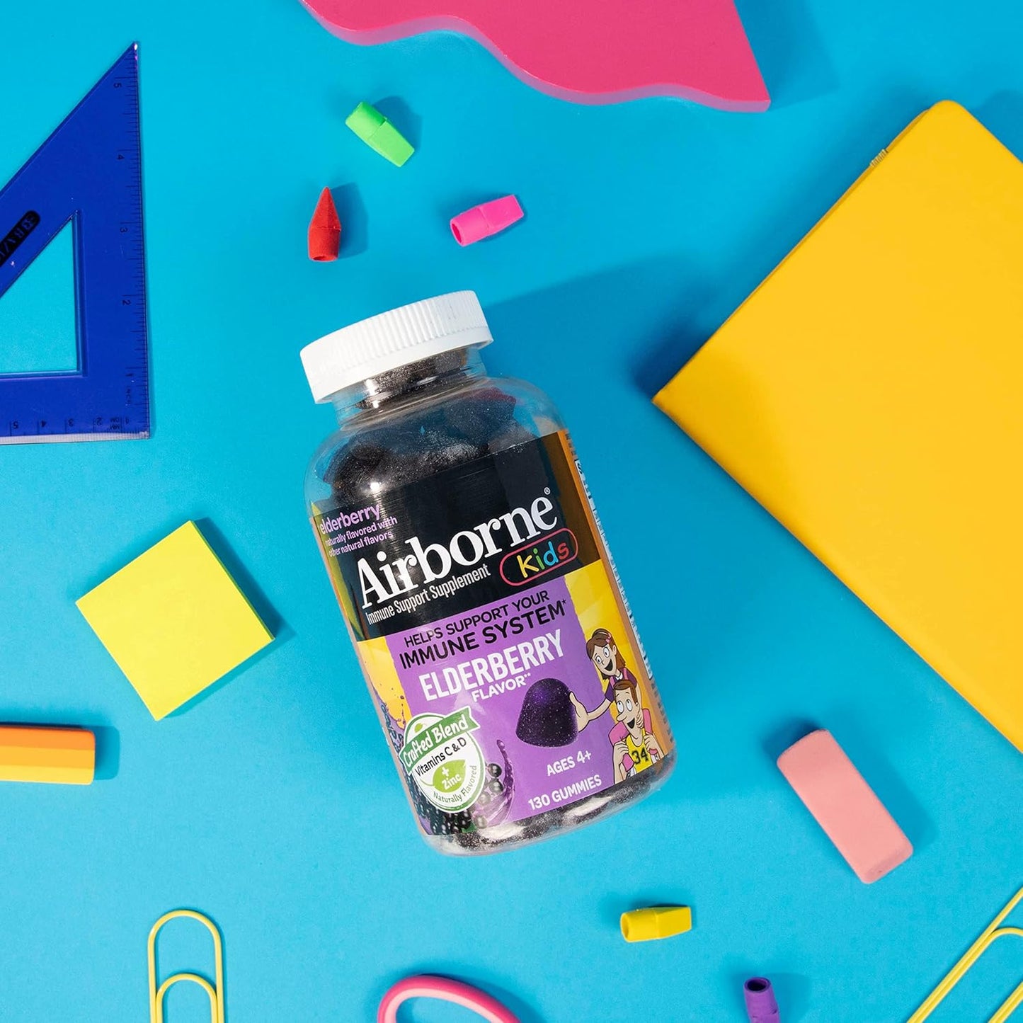 Elderberry + Zinc & Vitamin C Gummies for Kids - Immune Support with Antioxidants - 130 Elderberry Flavor Gummies