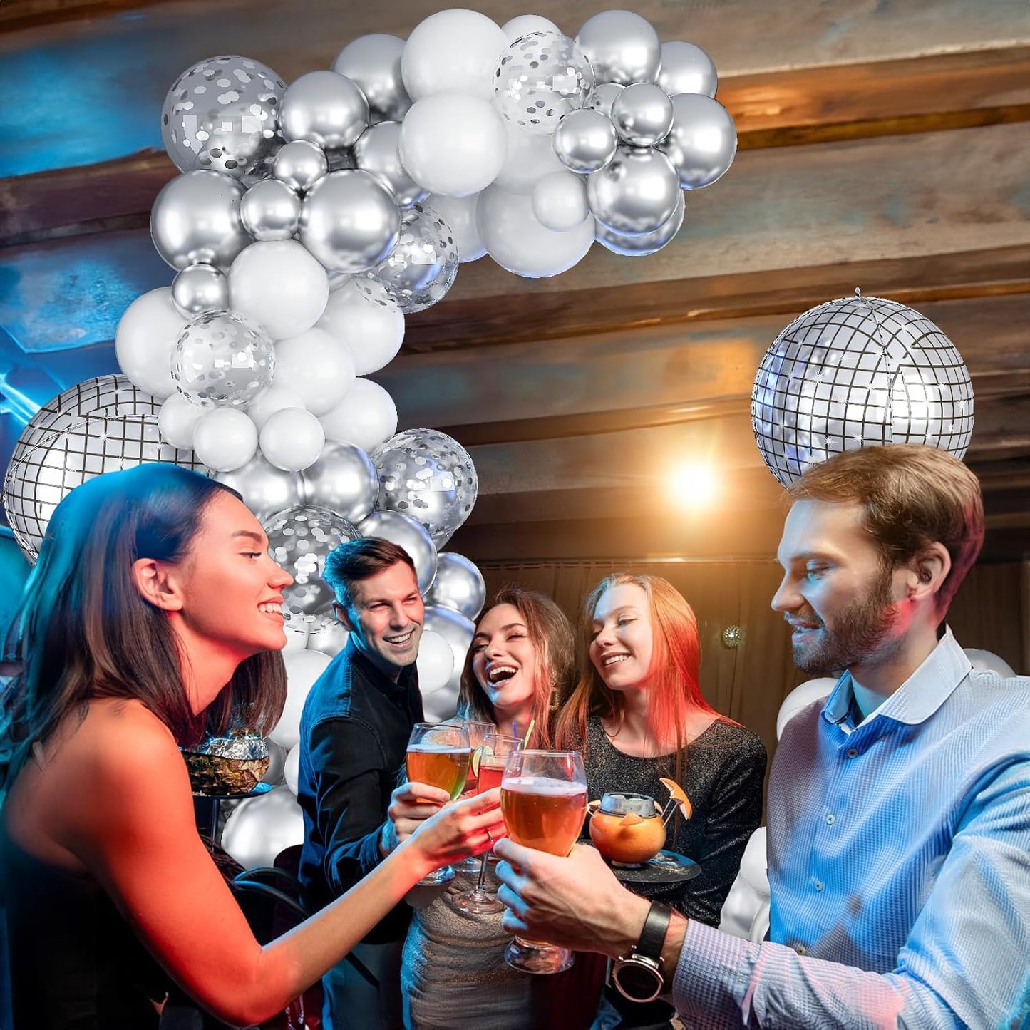 Electric Balloon Pump Kit with Disco Ball Balloons Arch - Dual Nozzle Inflator for Latex and Foil Balloons - 110V Inflator Deflator for Pool and Inflatables