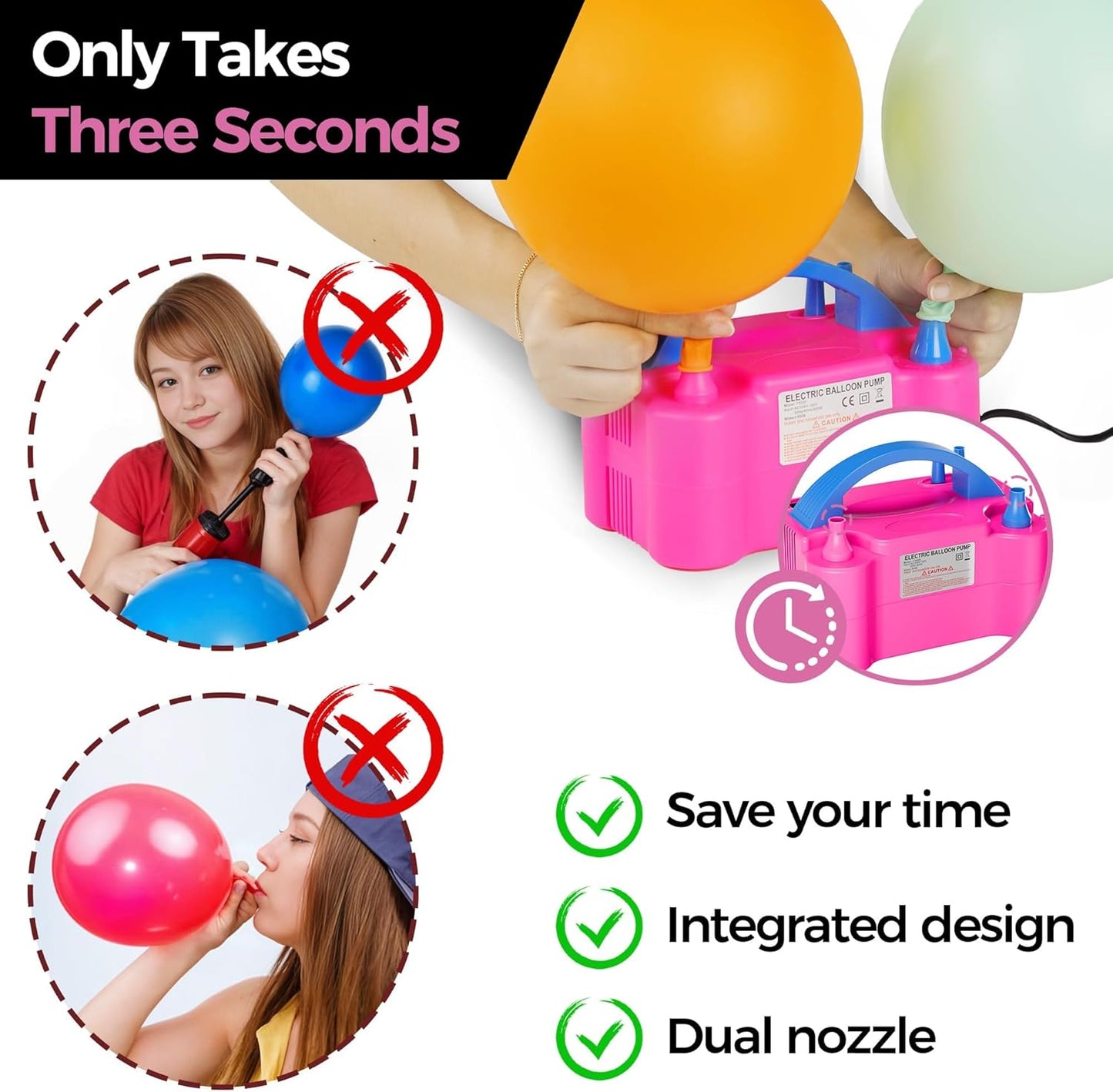 Electric Dual Nozzle Balloon Pump - Portable Balloon Inflator for Parties, 110V/120V, 600W - Save Time and Effort on Balloon Decorations