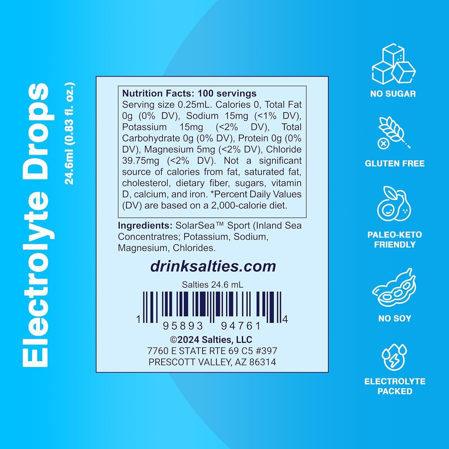 Electrolyte Drops with Magnesium, Potassium, and Sodium - Unflavored Trace Minerals - Sugar-Free - Made in Utah, US