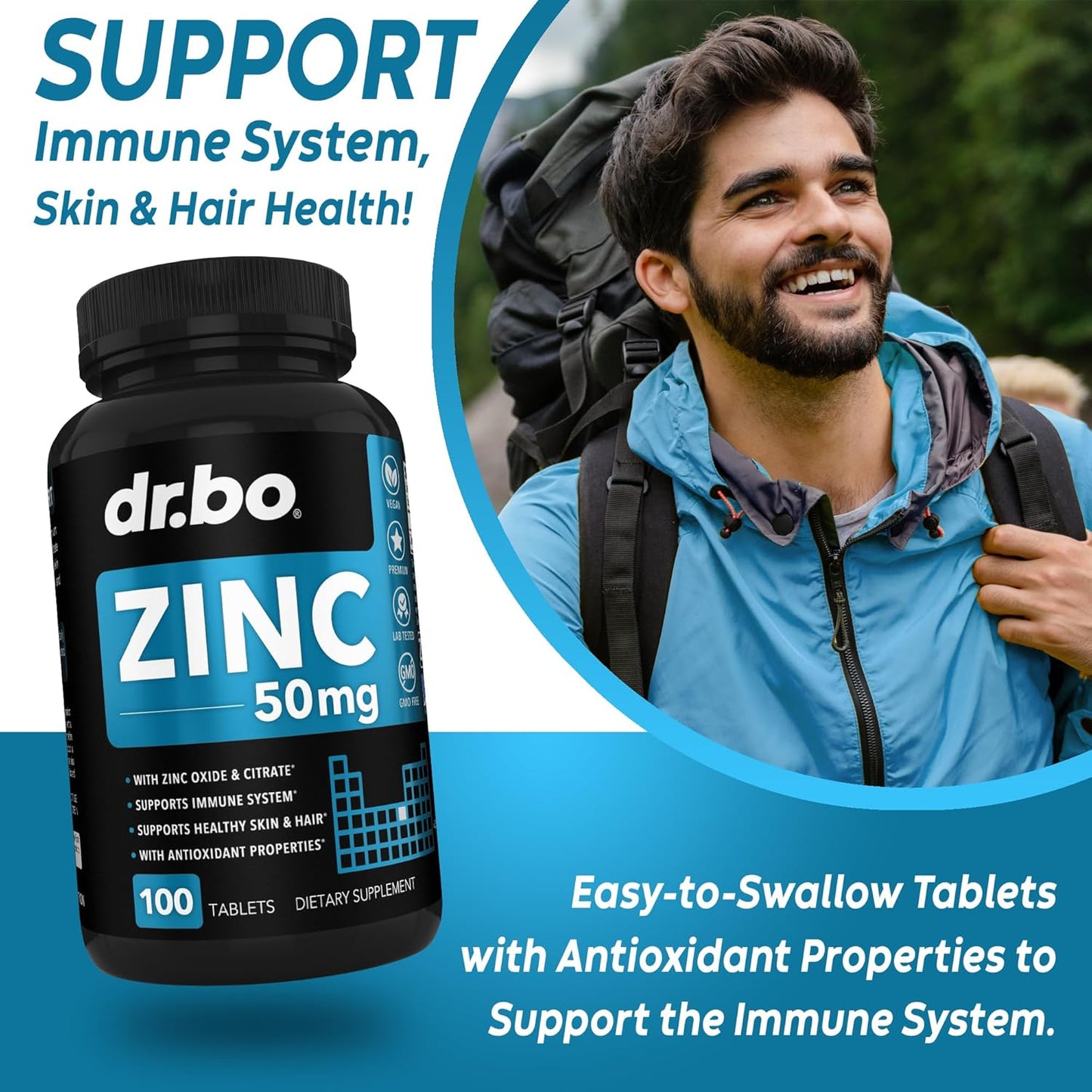 Electrolyte Pills with Zinc - Potassium, Magnesium, Sodium, Chloride, Calcium Salts - 50mg Zinc Supplement Tablets