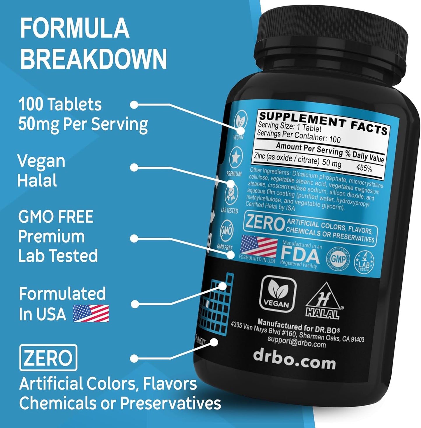 Electrolyte Pills with Zinc - Potassium, Magnesium, Sodium, Chloride, Calcium Salts - 50mg Zinc Supplement Tablets