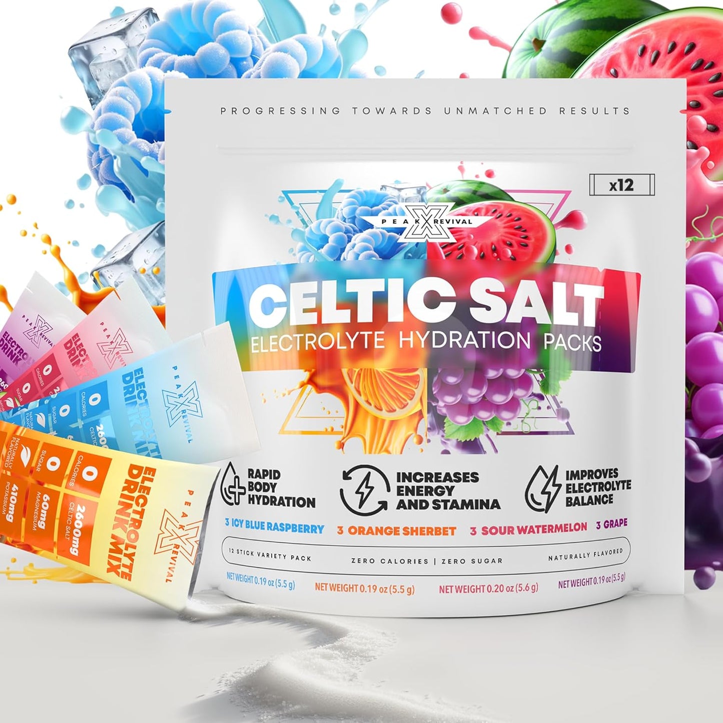 Electrolyte Powder Packets with Celtic Salt, Creatine Monohydrate, Turkesterone, and Tongkat Ali Supplements