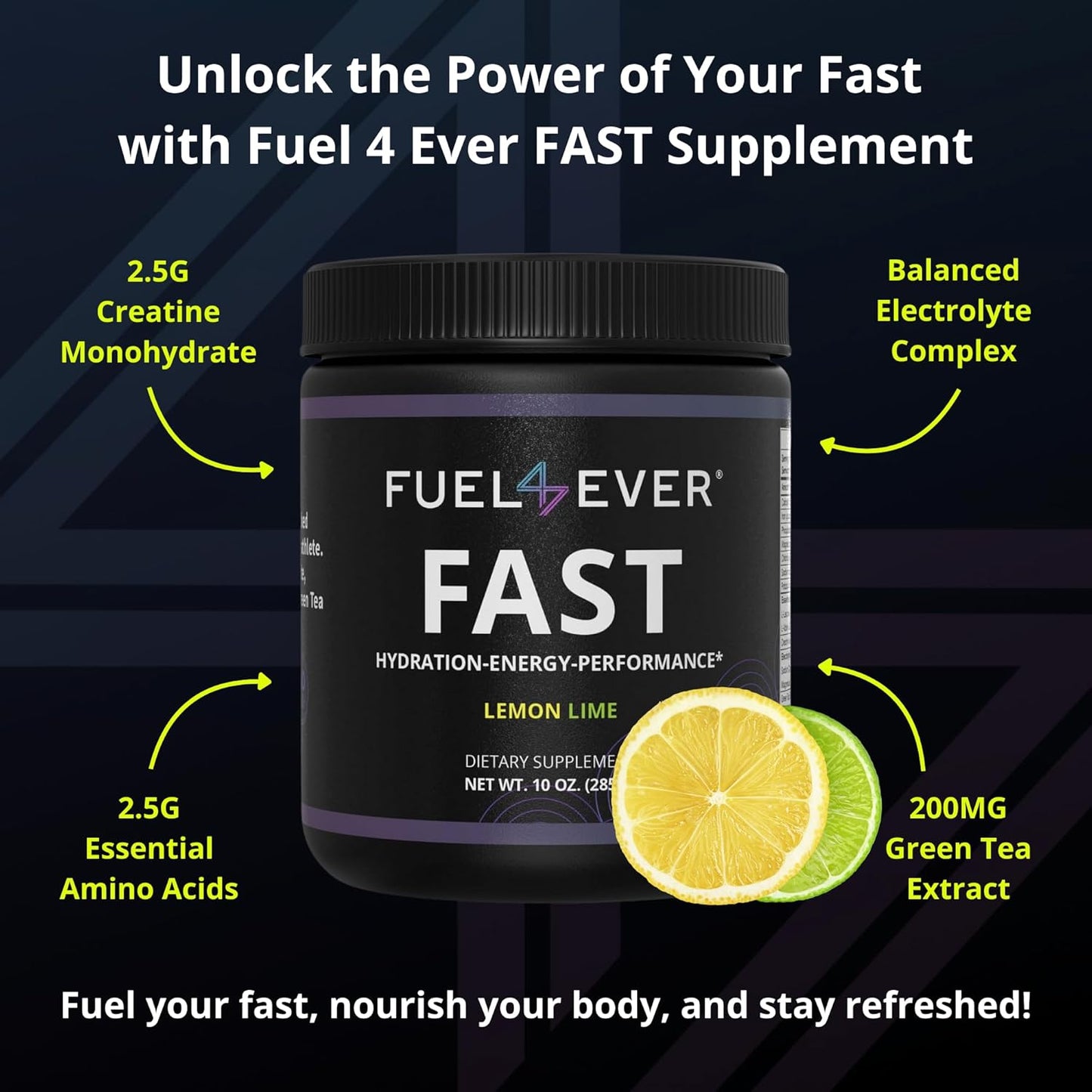 Electrolyte Powder with Creatine, Amino Acids, & Green Tea Extract - Lemon Lime Flavor | No Sugar or Artificial Ingredients | 30 Servings