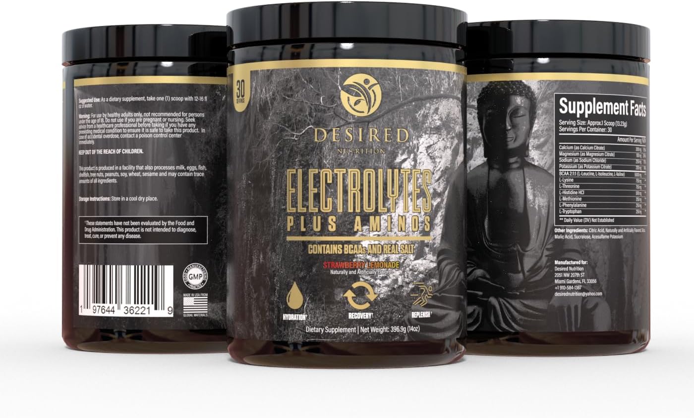 Electrolytes Plus Amino Recovery Drink Powder - Strawberry Lemonade (30 Servings) - Hydration and BCAAs