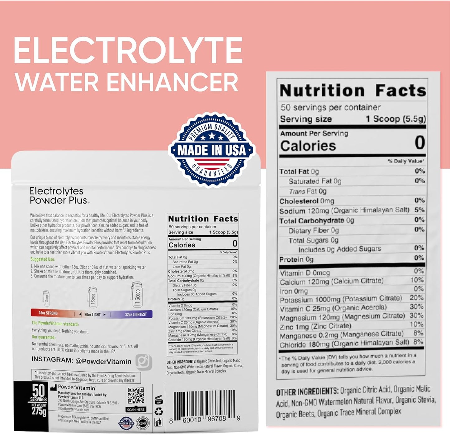 Electrolytes Powder with Vitamins, 0 Calorie Keto Hydration Powder (50 Servings, Watermelon Flavor)