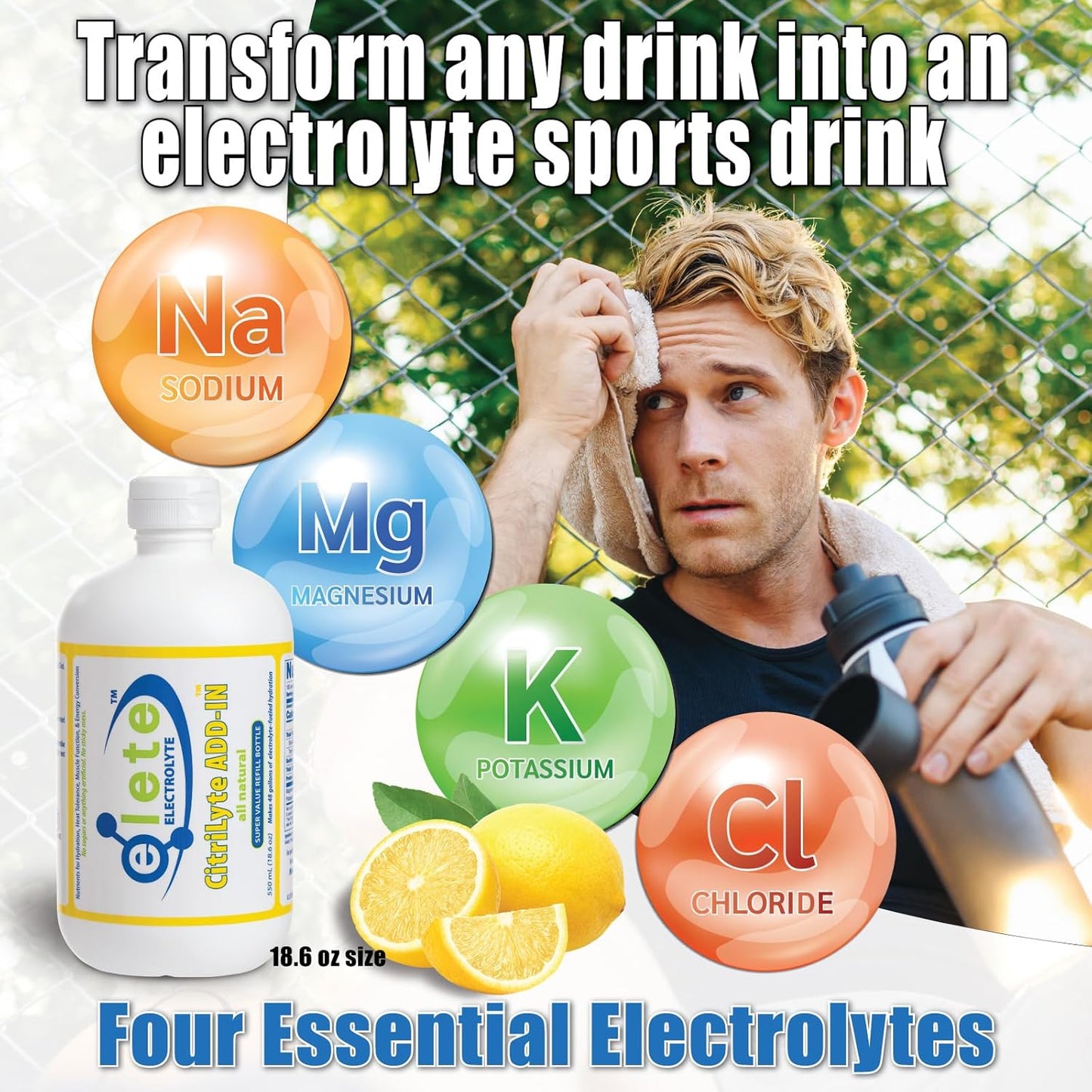 Elete Citrilyte Electrolyte Add-in Drops for Hydration, Muscle Cramp Relief, and Sports Drinks - Sodium, Magnesium, Potassium, Trace Minerals - Lemon Flavor - 18.6oz Refill Size