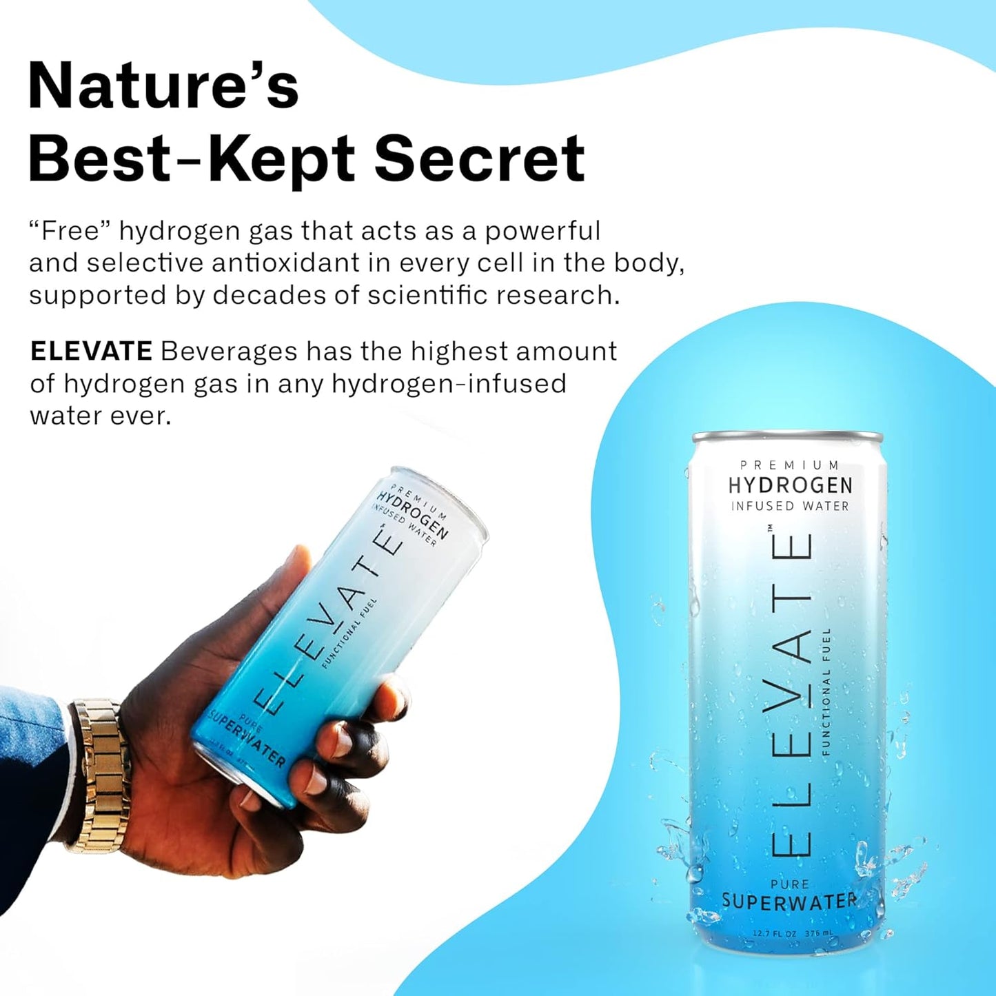 ELEVATE SUPERWATER Premium Hydrogen Water (12 pack) - Highest Hydrogen & Lowest ORP. Supports Recovery, Energy, Hydration, Focus, and Endurance.