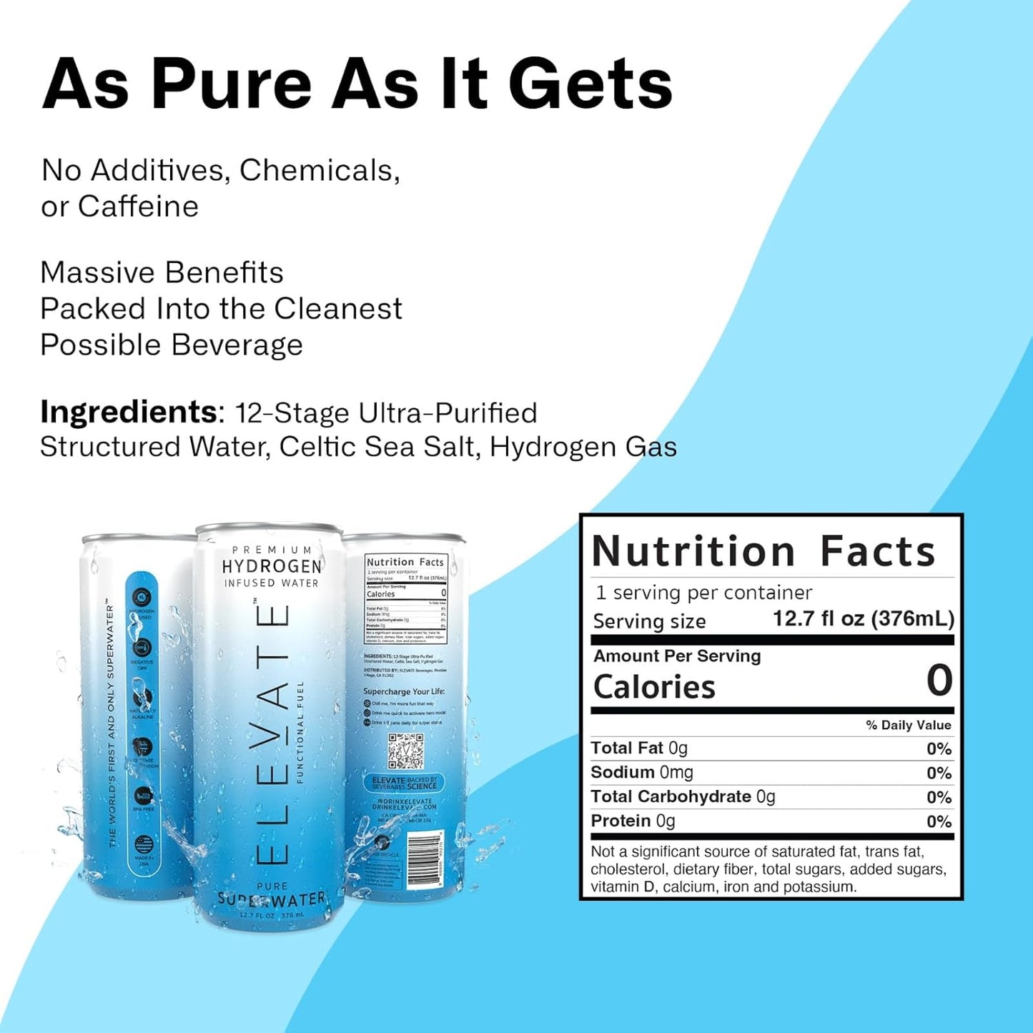 ELEVATE SUPERWATER Premium Hydrogen Water (12 pack) - Highest Hydrogen & Lowest ORP. Supports Recovery, Energy, Hydration, Focus, and Endurance.