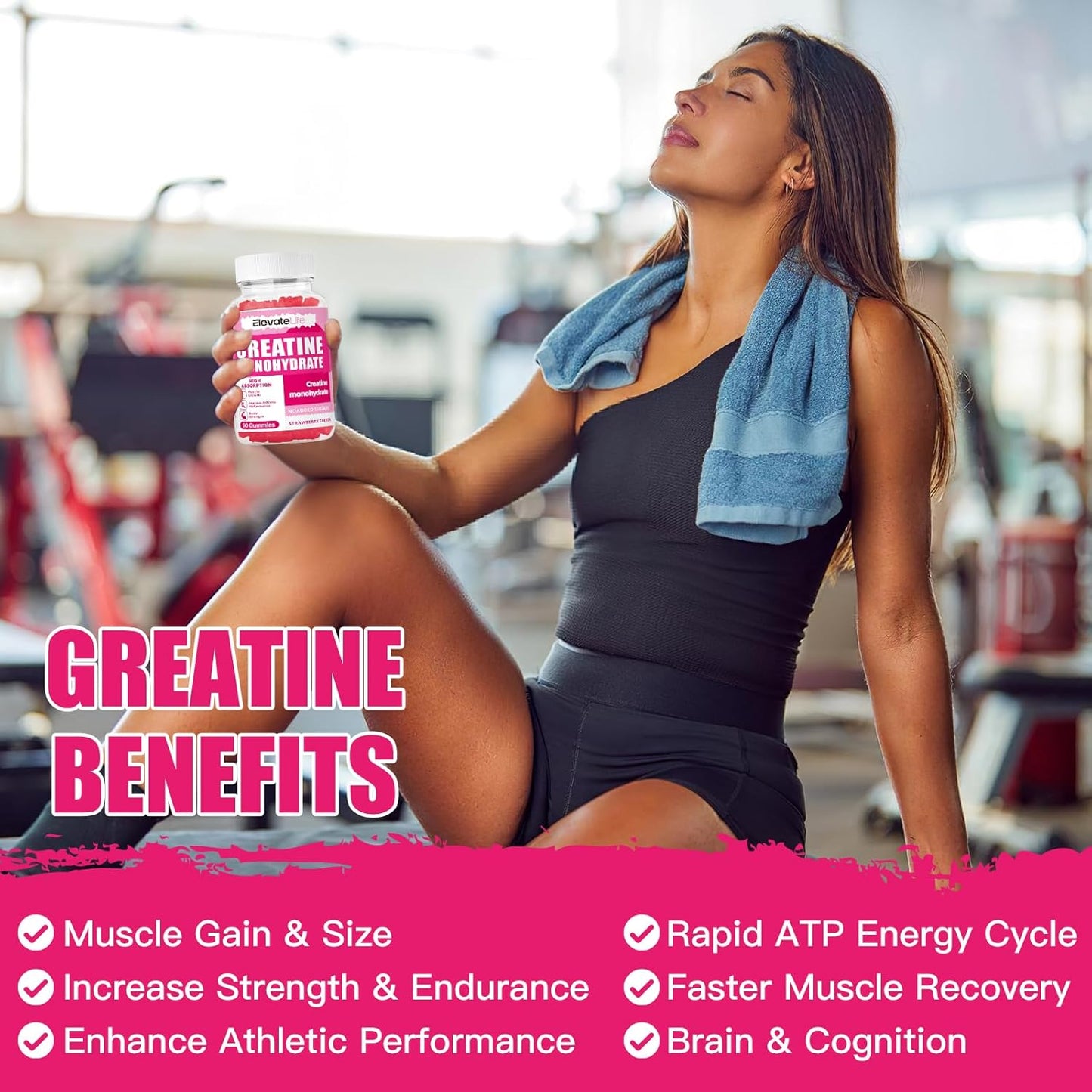 ElevateLife Strawberry Creatine Gummies 5000mg - 180 Count for Men and Women