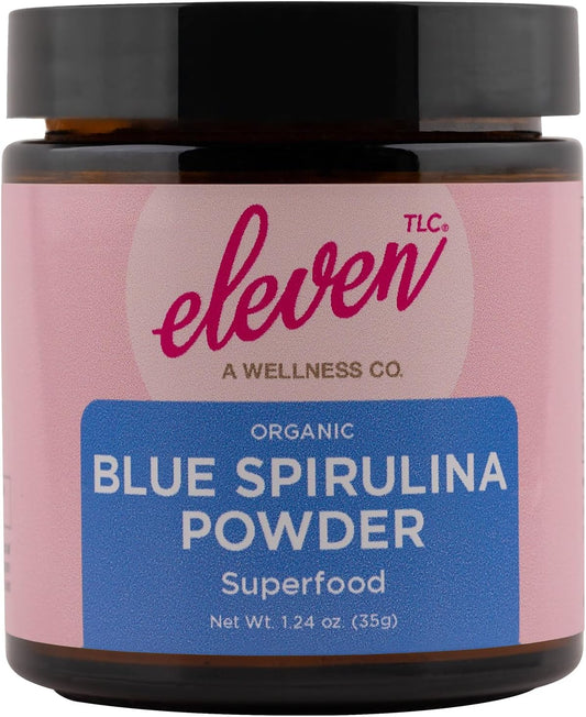 Eleven TLC Organic Blue Spirulina Powder - Flavorless Superfood with Vitamins, Minerals, & Plant Protein - Non-GMO Glass Jar - 1.24oz Jar, 35 Servings
