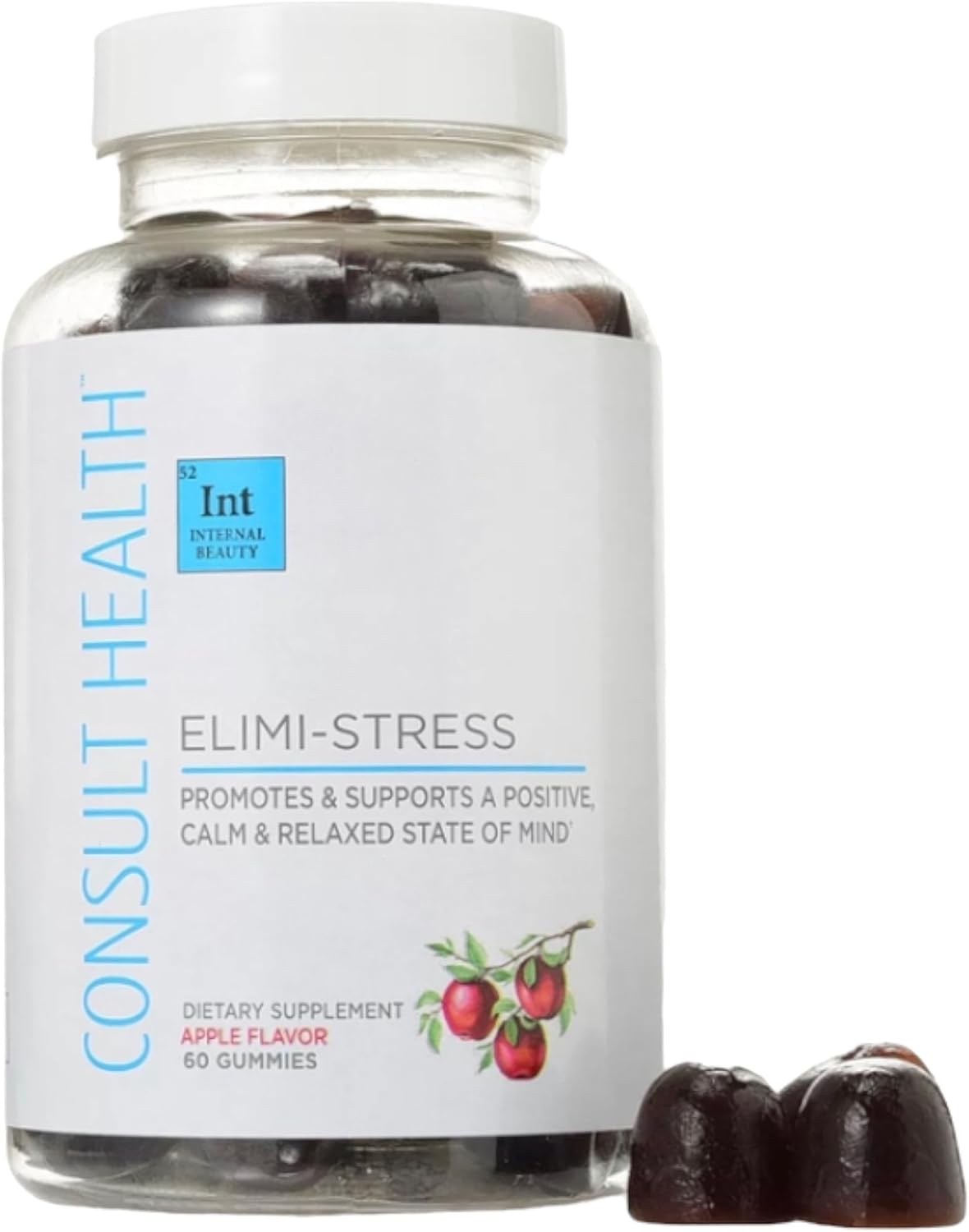 Elimi-Stress Vegan Gummies - Natural Stress Relief Supplement with Ashwagandha & Tumeric Extracts - Apple Flavor - 60 Count