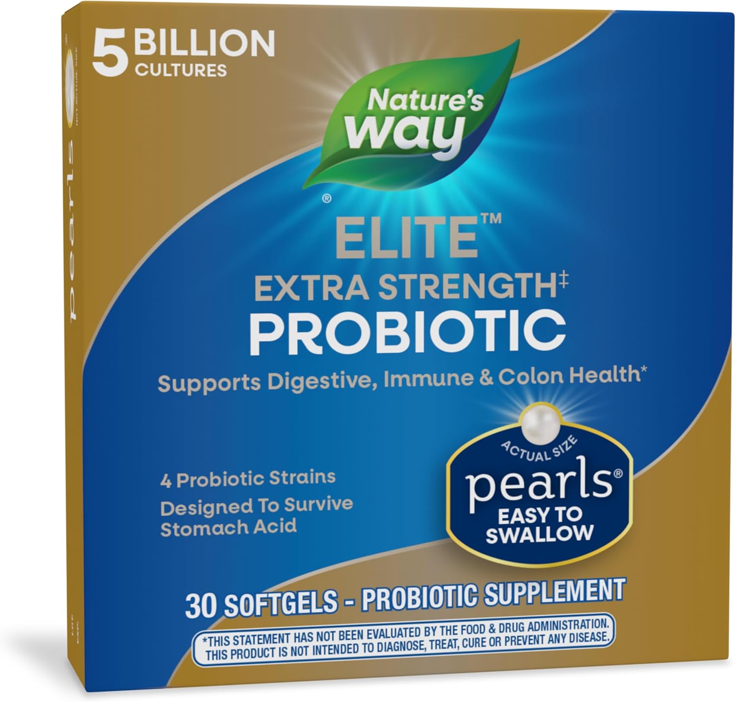 Elite Extra Strength Probiotic Pearls for Men and Women - Supports Digestive, Immune, Colon Health - 5 Billion Live Cultures - No Refrigeration Needed - 30 Softgels