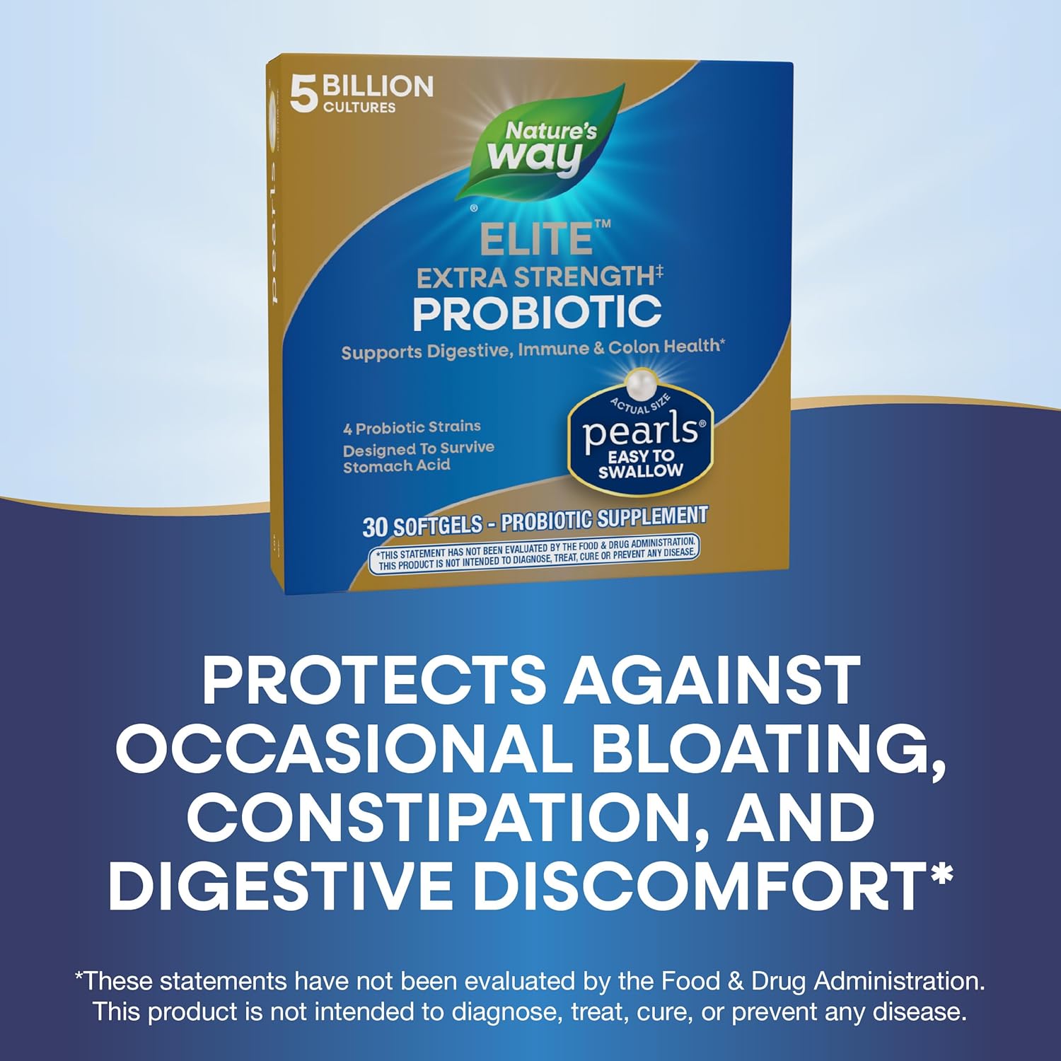 Elite Extra Strength Probiotic Pearls for Men and Women - Supports Digestive, Immune, Colon Health - 5 Billion Live Cultures - No Refrigeration Needed - 30 Softgels