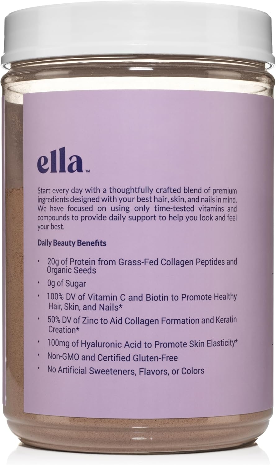 Ella Chocolate Collagen Protein Powder for Women - Grass-Fed Peptides, Non-GMO, Gluten-Free Beauty Supplement