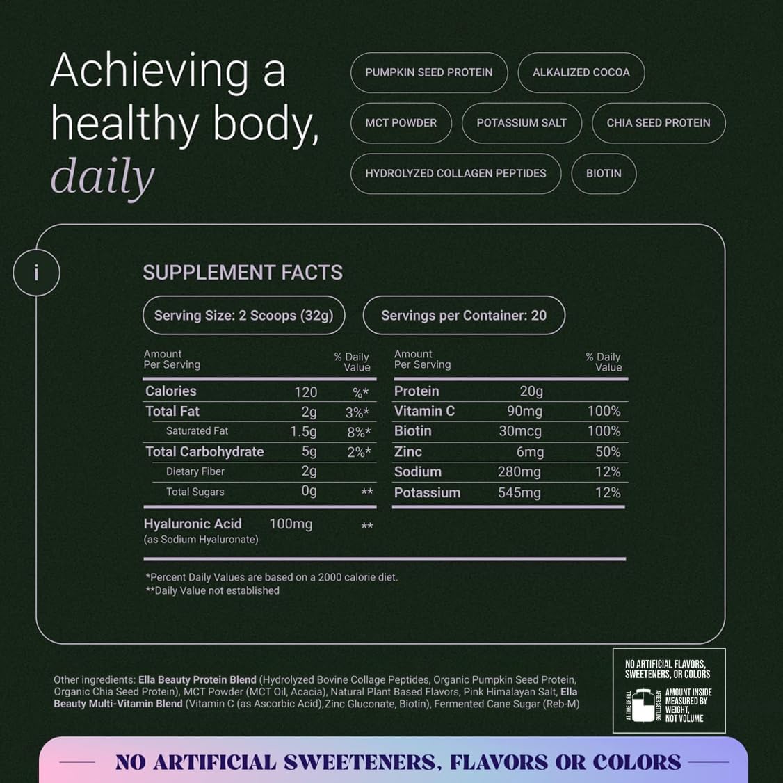 Ella Chocolate Collagen Protein Powder for Women - Grass-Fed Peptides, Non-GMO, Gluten-Free Beauty Supplement