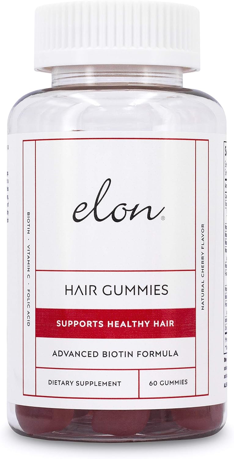 Elon Biotin Gummies 5000mcg for Hair, Skin, Nails - 60 Count Cherry Flavored Gummies - Vitamin A, Folic Acid, Vitamin E - 30 Day Supply