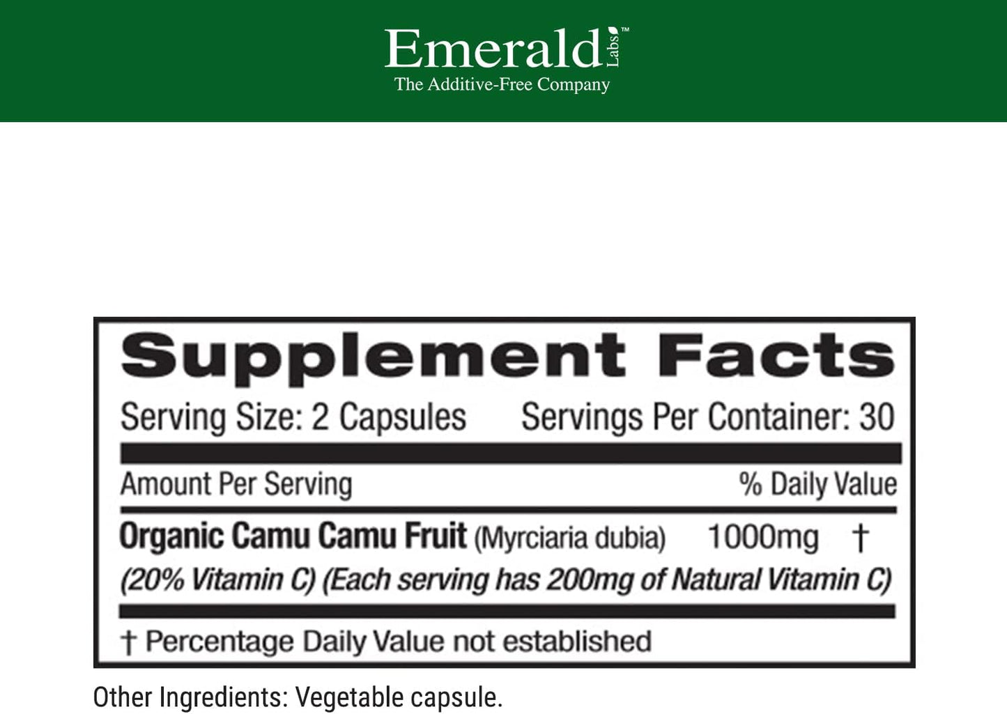 Emerald Labs Camu Camu Supplement - Plant-Based Vitamin C with Bioflavonoids, Amino Acids, B Vitamins - Gluten-Free, Vegan - 60 Veg Caps