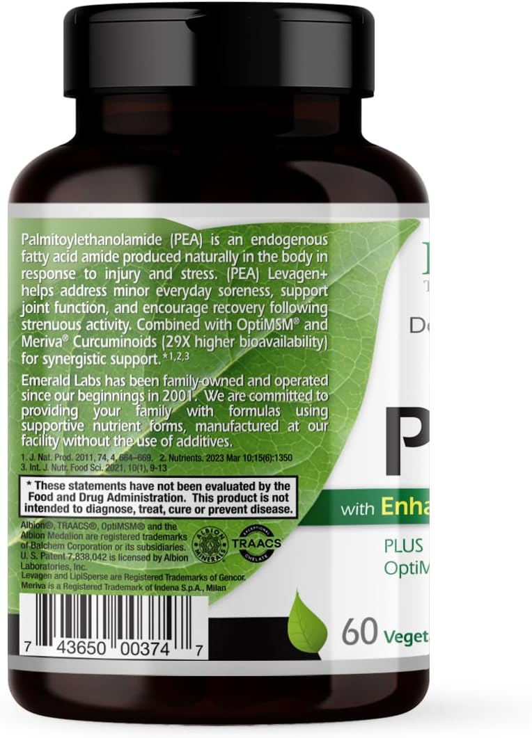 Emerald Labs Pea+ with Levagen+: Joint & Muscle Support with Curcumin & MSM - Non-GMO, Vegan - 60 Capsules