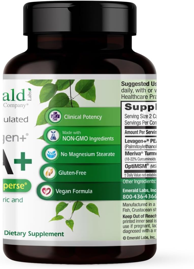 Emerald Labs Pea+ with Levagen+: Joint & Muscle Support with Curcumin & MSM - Non-GMO, Vegan - 60 Capsules