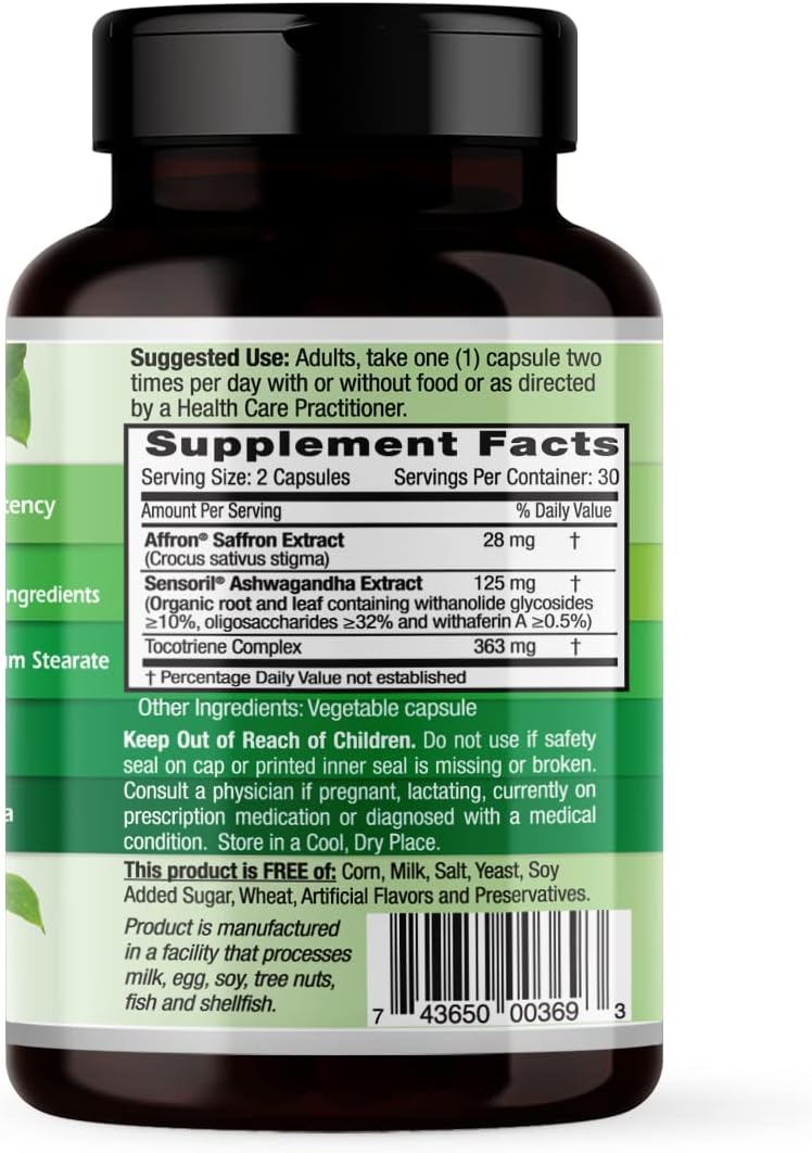 Emerald Labs Stress Management Supplement with Sensoril Ashwagandha & Affron Saffron - 60 Vegetarian Capsules