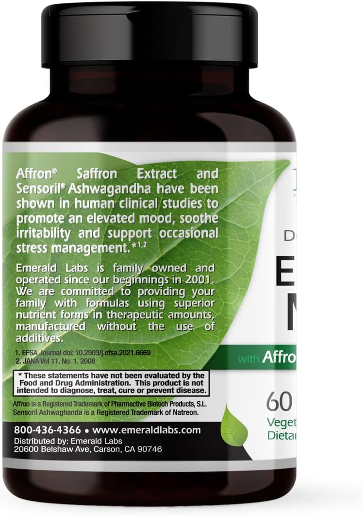Emerald Labs Stress Management Supplement with Sensoril Ashwagandha & Affron Saffron - 60 Vegetarian Capsules