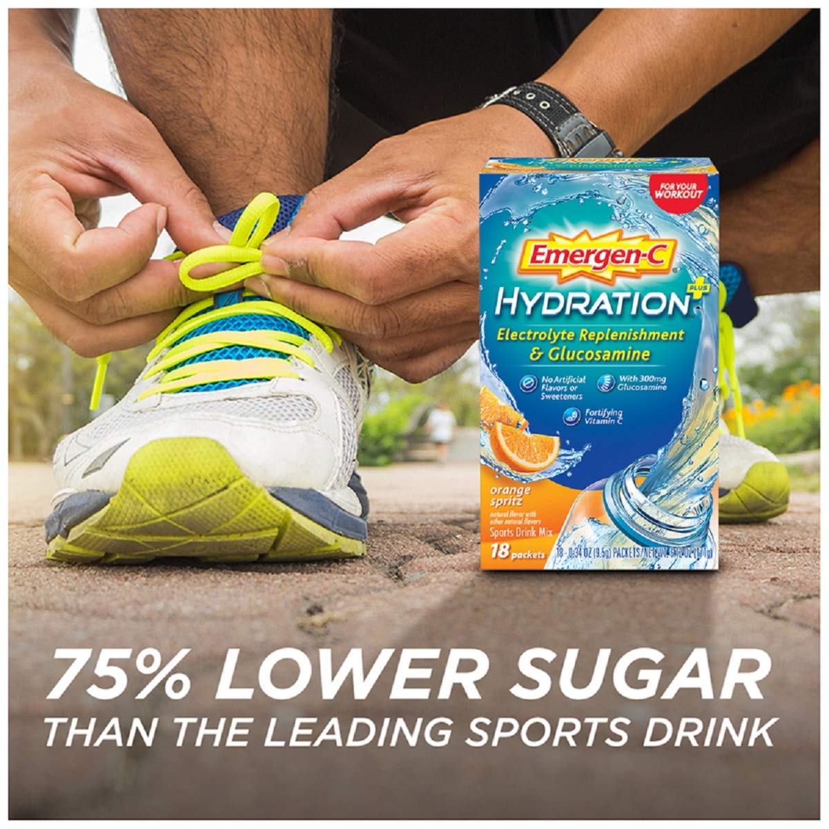 Emergen-C Hydration+ Sports Drink Mix with Vitamin C, Glucosamine, and Electrolytes - Orange Spritz Flavor (18 Count)