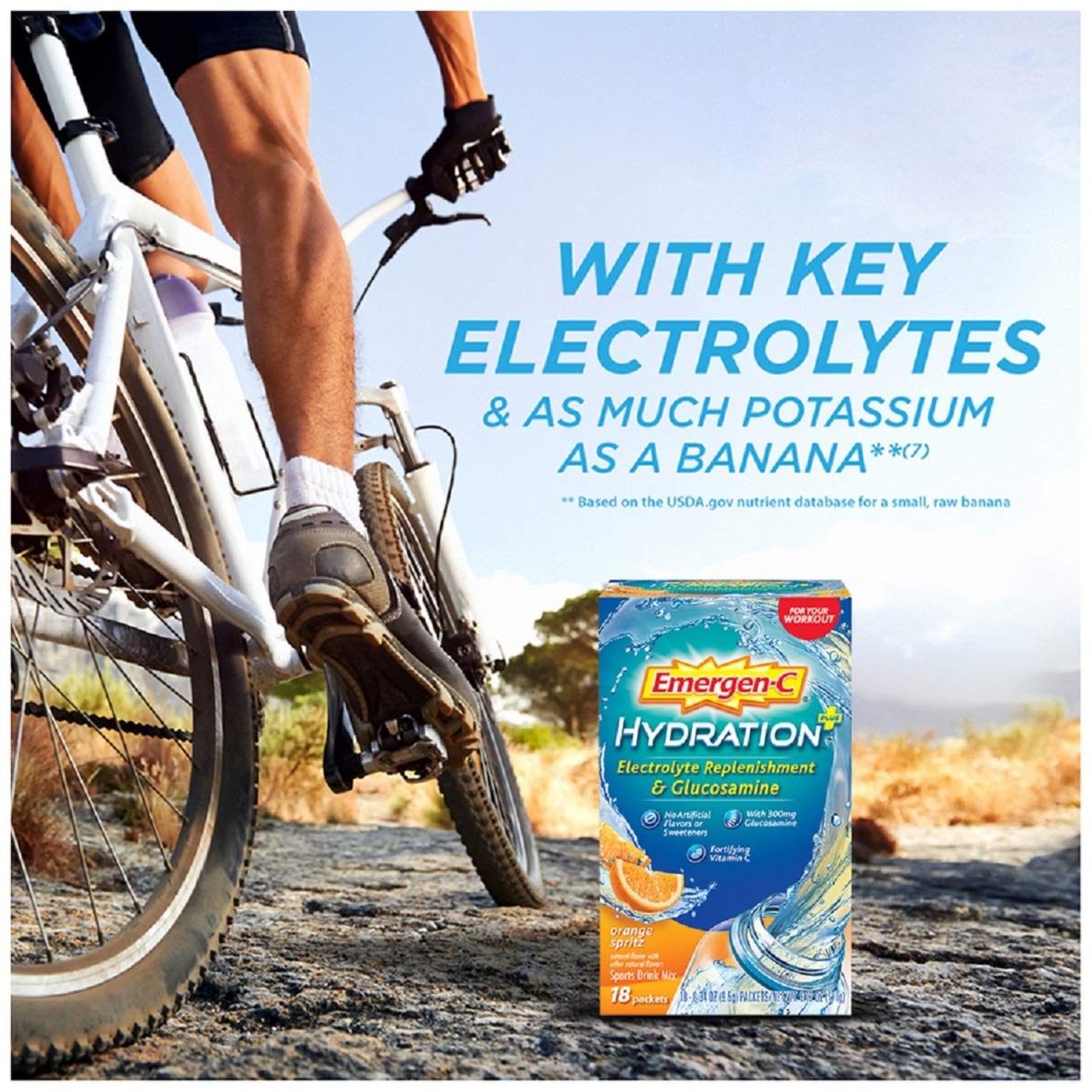 Emergen-C Hydration+ Sports Drink Mix with Vitamin C, Glucosamine, and Electrolytes - Orange Spritz Flavor (18 Count)